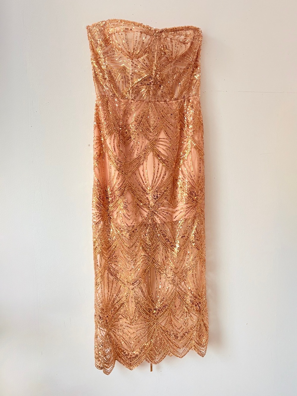 BRONX AND BANCO Giselle Strapless Sequin Midi Dress - Gold Party Cocktail Gown - Picture 9 of 16